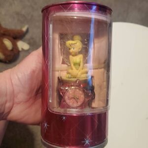 Disney TINKER BELL Pink Star Watch With A TINKER BELL Figure On A Spool Of Threa